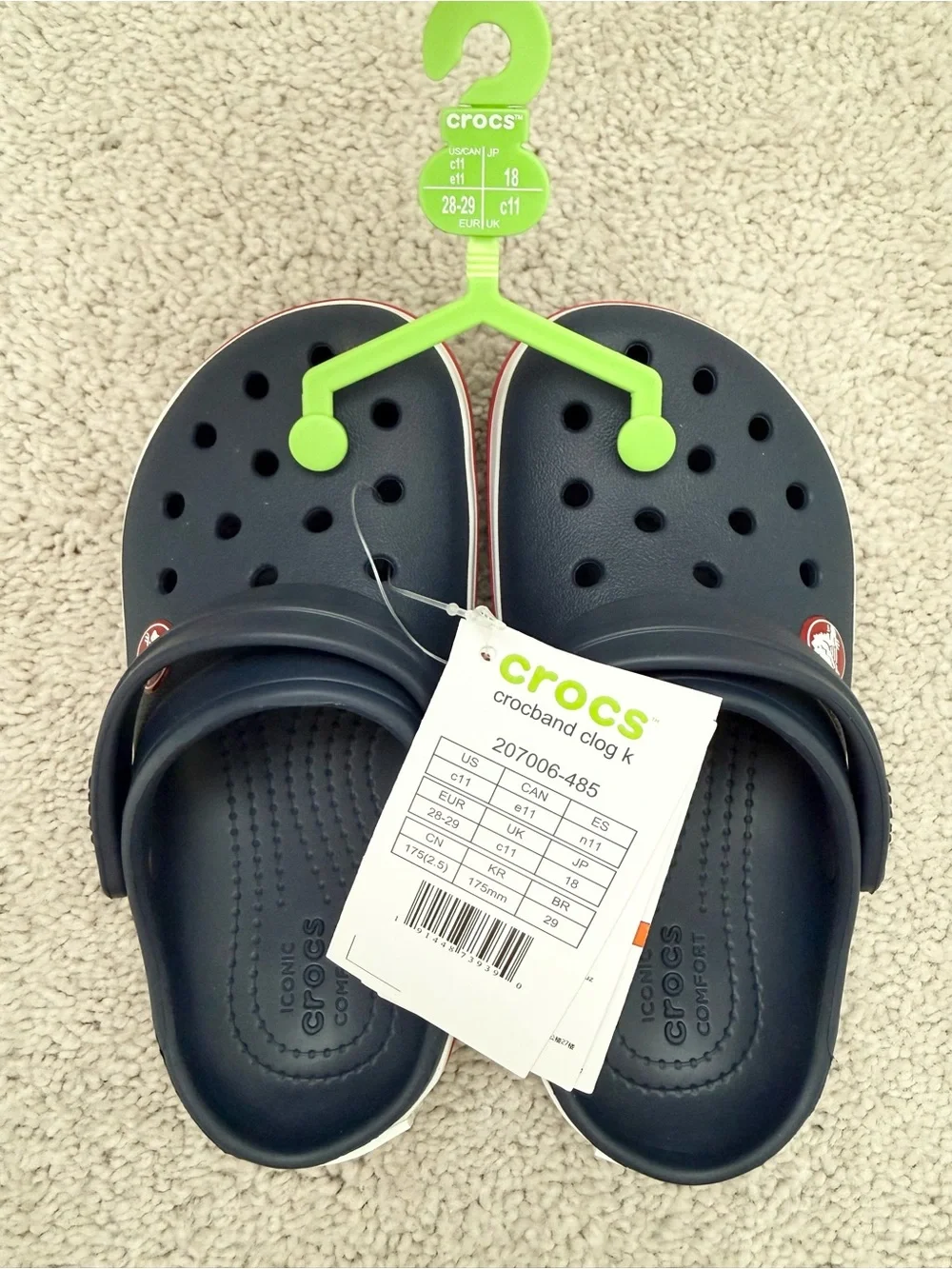 NWT CROCS Crocband Clog K in Navy with Red Trim, size 11